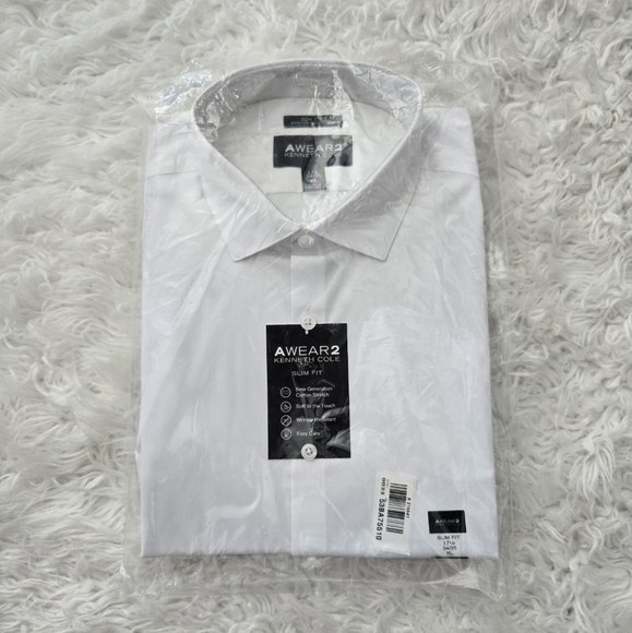 Kenneth Cole Awear2 White Slim Fit Long Sleeve Shirt. Stretch Easy Care.… - Picture 1 of 5